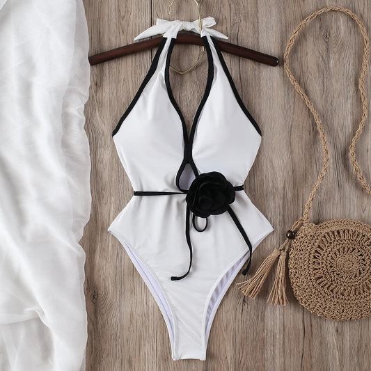 Floral One Piece Swimsuit 2025 New Halter Bandage Swimwear Women Swimsuit Bathing Suit Beachwear Monokini Female Swimming Suits